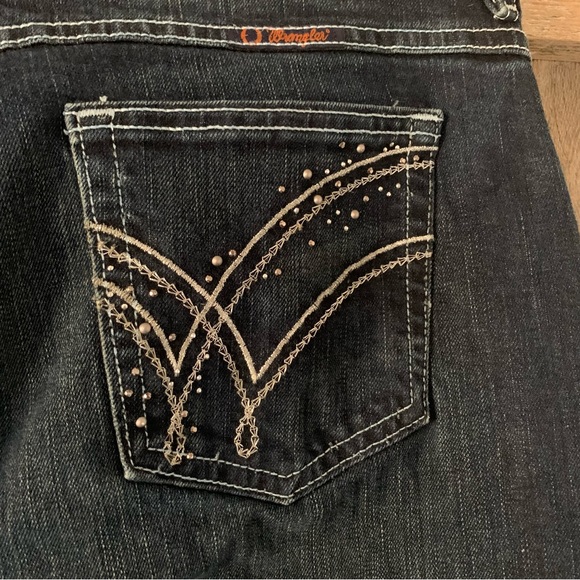 Women’s 13/14 x 34 WRANGLER Q BABY Dark Blue Jeans Bootcut Embellished - Picture 11 of 16